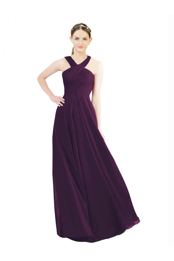 Traube A-Linien Neckholder Chiffon Lange Brautjungfernkleider Fabrik