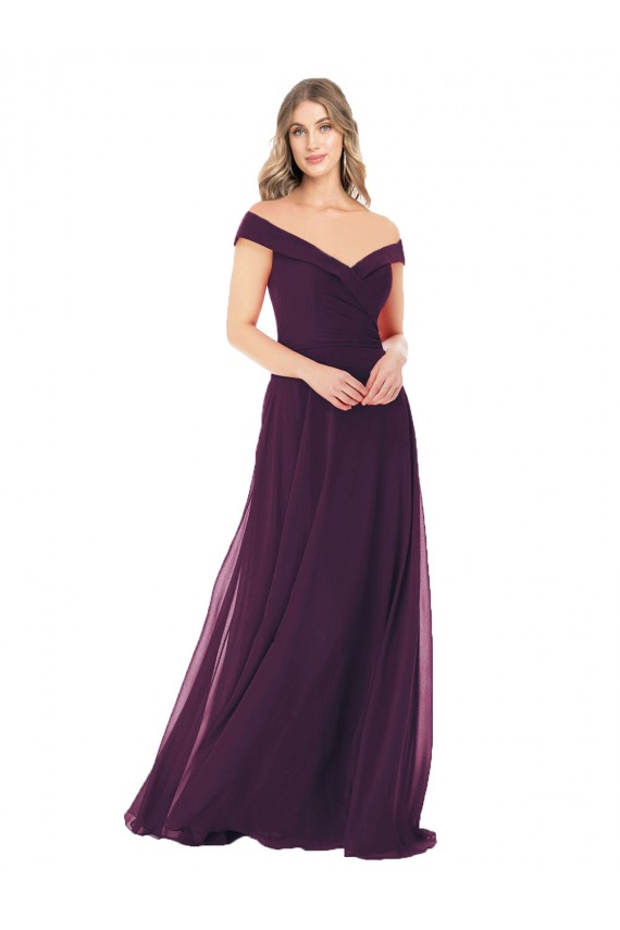 Traube A-Linien Off-Schulter Chiffon Lange Brautjungfernkleider Fabrik