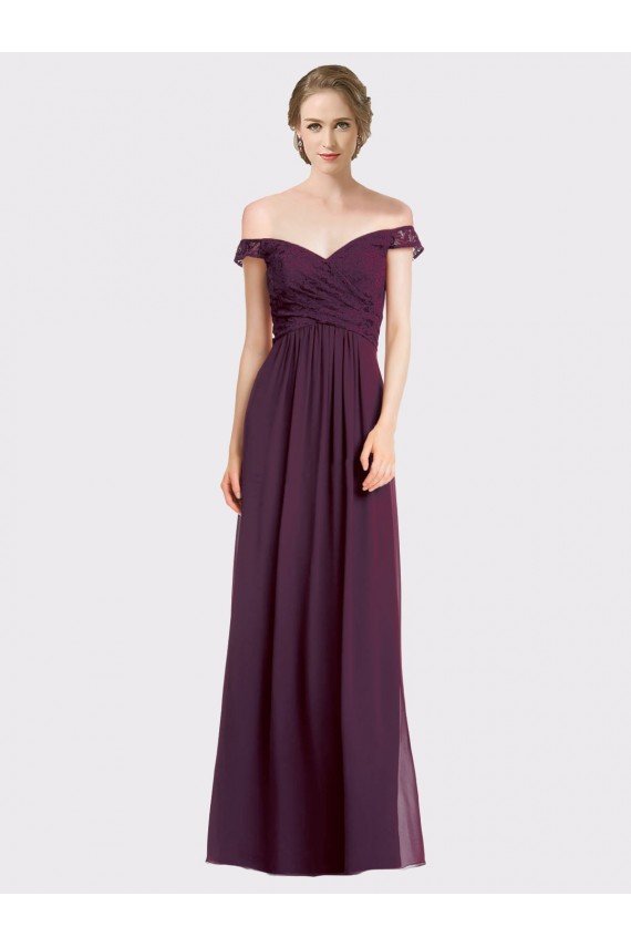 Traube A-Linien Off-Schulter Chiffon Spitze Lange Brautjungfernkleider Fabrik