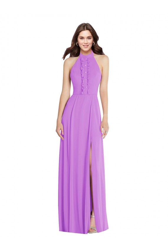 Violett A-Linien Neckholder Chiffon Lange Formale Brautjungfernkleider / Abendkleider Fabrik