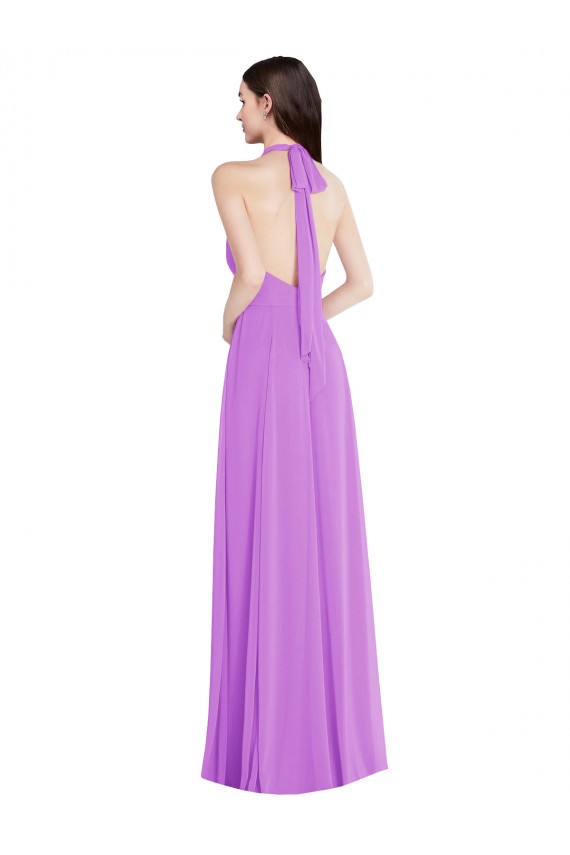Violett A-Linien Neckholder Chiffon Lange Formale Brautjungfernkleider / Abendkleider Fabrik