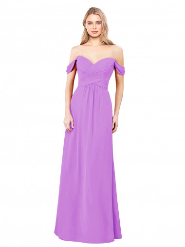 Violett A-Linien Off-Schulter Chiffon Lange Brautjungfernkleider Fabrik