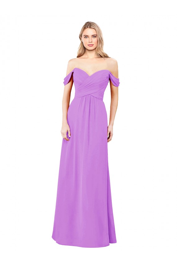 Violett A-Linien Off-Schulter Chiffon Lange Brautjungfernkleider Fabrik