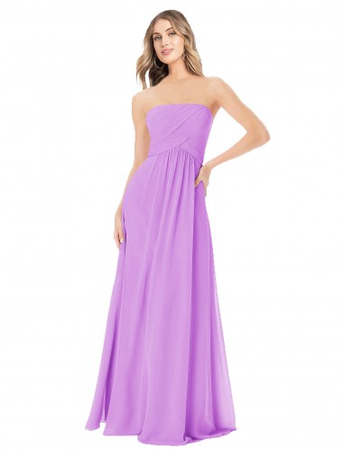 Violett A-Linien Trägerlos Chiffon Lange Brautjungfernkleider Fabrik