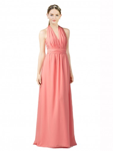 Wassermelone A-Linien Neckholder Chiffon Lange Brautjungfernkleider Fabrik