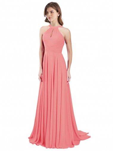 Wassermelone A-Linien Neckholder Chiffon Lange Brautjungfernkleider Fabrik
