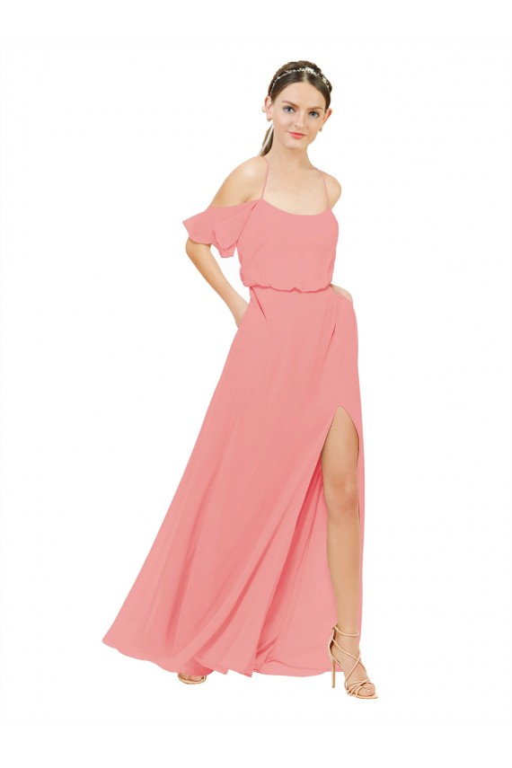 Wassermelone A-Linien Off-Schulter Chiffon Lange Brautjungfernkleider Fabrik