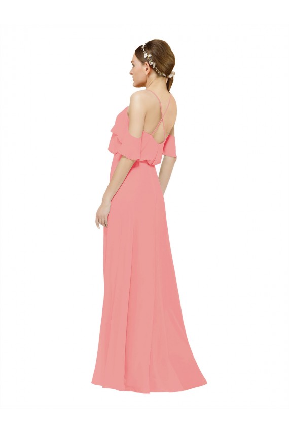Wassermelone A-Linien Off-Schulter Chiffon Lange Brautjungfernkleider Fabrik