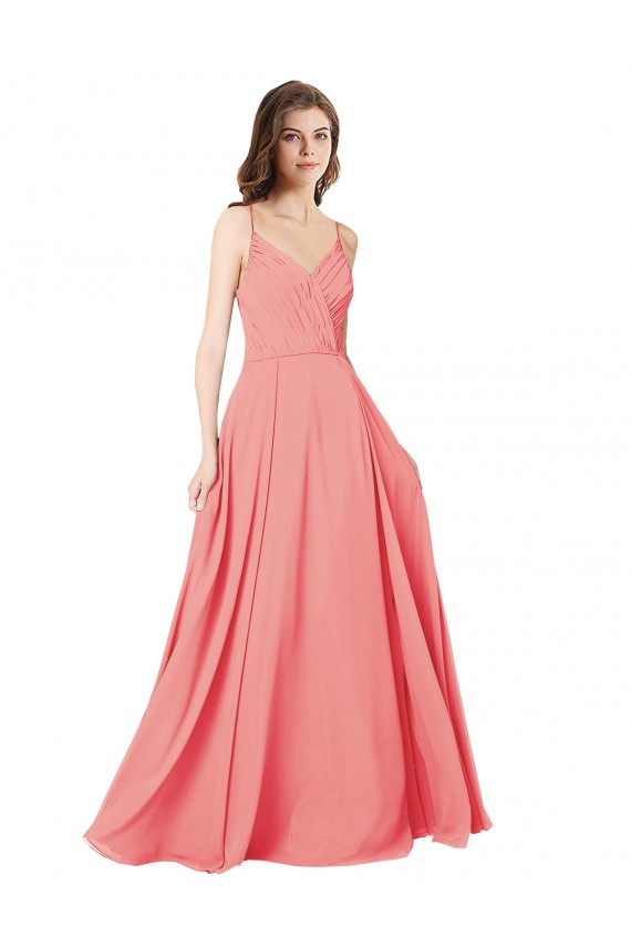 Wassermelone A-Linien V-Ausschnitt Chiffon Lange Brautjungfernkleider Fabrik