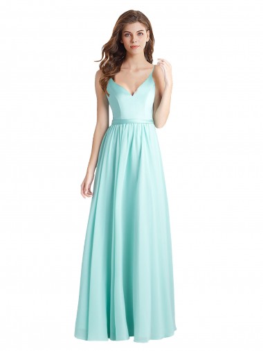 Waterfall A-Linien V-Ausschnitt Chiffon Satin Lange Brautjungfernkleider Fabrik