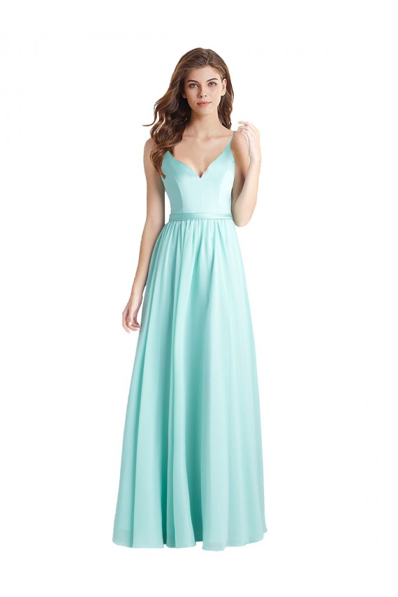 Waterfall A-Linien V-Ausschnitt Chiffon Satin Lange Brautjungfernkleider Fabrik