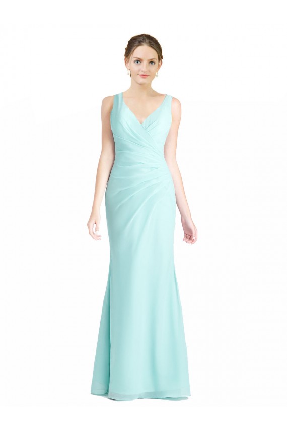Waterfall Meerjungfrau V-Ausschnitt Chiffon Spitze Lange Brautjungfernkleider Fabrik
