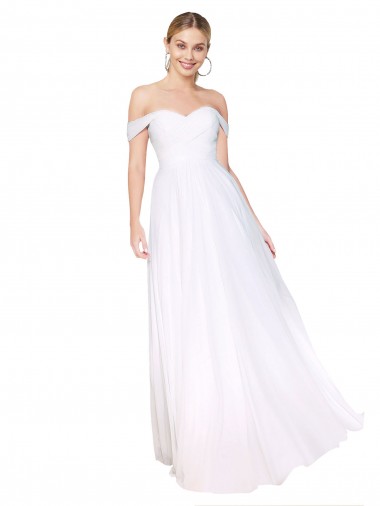 Weiß A-Linien Off-Schulter Chiffon Lange Formale Brautjungfernkleider / Abendkleider / Abiballkleider Fabrik