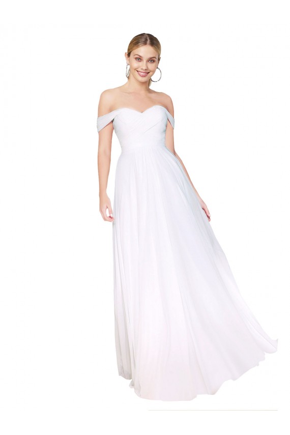 Weiß A-Linien Off-Schulter Chiffon Lange Formale Brautjungfernkleider / Abendkleider / Abiballkleider Fabrik