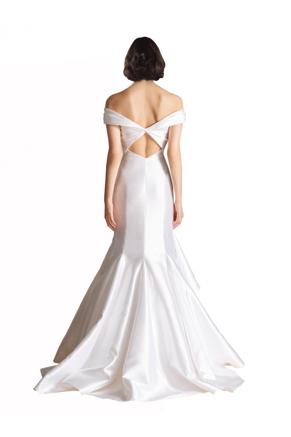 Weiß Meerjungfrau Off-Schulter Kapelle-schleppe Satin Strand Brautkleider Fabrik