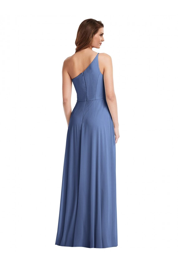 Windsor Blau A-Linien Eine-Schulter Chiffon Lange Formale Brautjungfernkleider / Abendkleider Fabrik