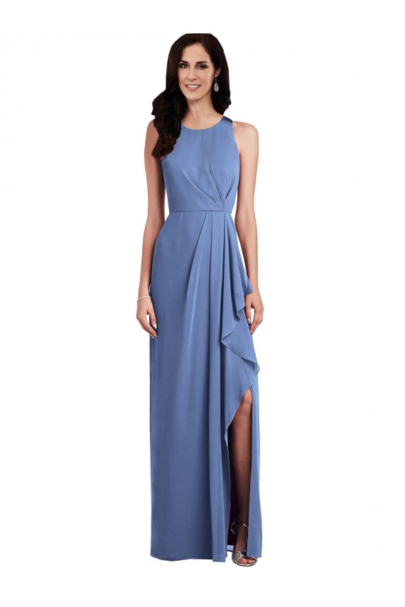 Windsor Blau A-Linien Juwel Ausschnitt Chiffon Lange Brautjungfernkleider Fabrik