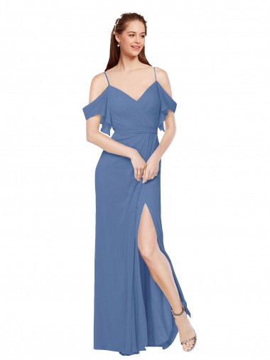 Windsor Blau A-Linien Off-Schulter Chiffon Lange Brautjungfernkleider Fabrik