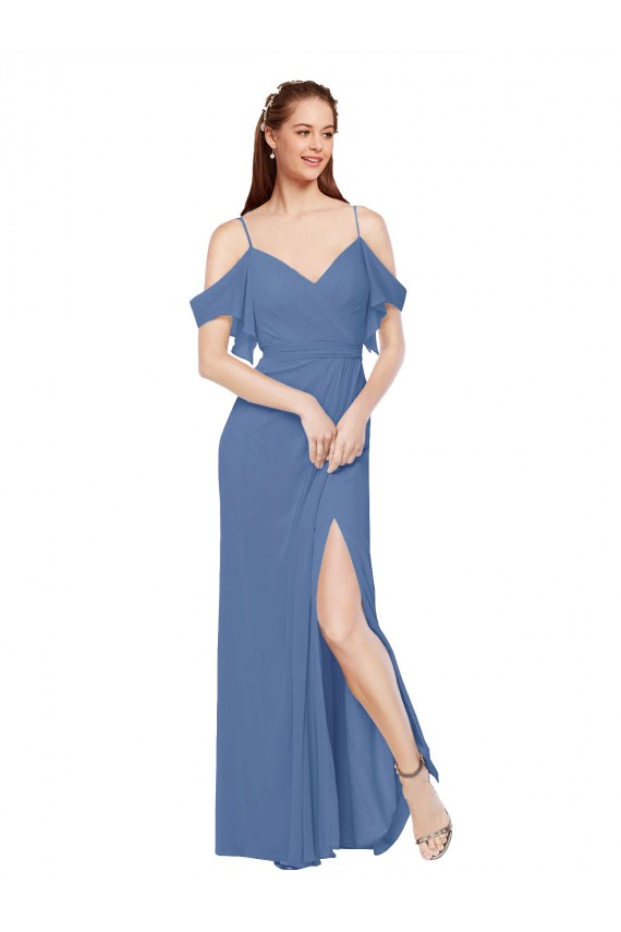 Windsor Blau A-Linien Off-Schulter Chiffon Lange Brautjungfernkleider Fabrik