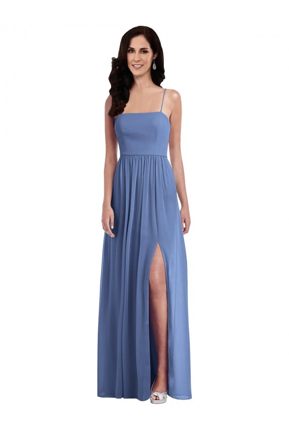 Windsor Blau A-Linien Spaghetti-Träger Chiffon Lange Brautjungfernkleider Fabrik