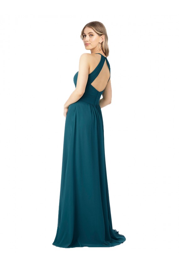 Windsor Blau A-Linien Stehkragen Ausschnitt Chiffon Lange Brautjungfernkleider Fabrik