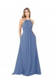 Windsor Blau A-Linien Stehkragen Ausschnitt Chiffon Lange Brautjungfernkleider Fabrik