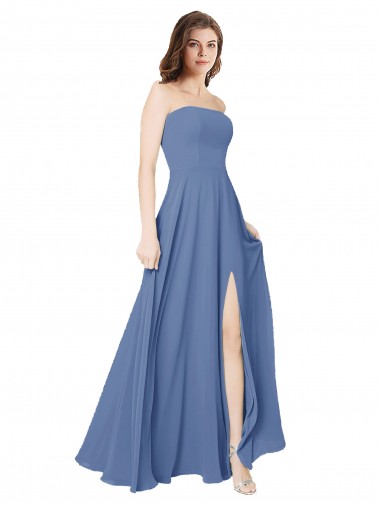 Windsor Blau A-Linien Trägerlos Chiffon Lange Brautjungfernkleider Fabrik