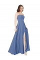 Windsor Blau A-Linien Trägerlos Chiffon Lange Brautjungfernkleider Fabrik