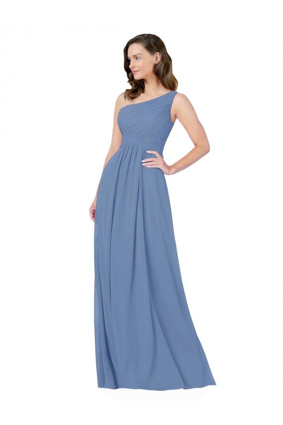Windsor Blau Etui Eine-Schulter Chiffon Lange Brautjungfernkleider Fabrik