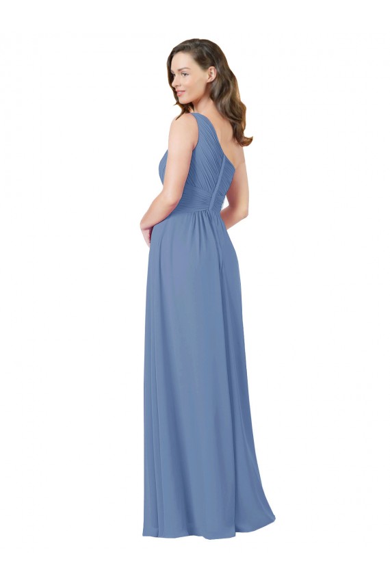 Windsor Blau Etui Eine-Schulter Chiffon Lange Brautjungfernkleider Fabrik
