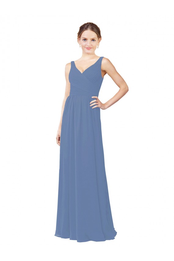 Windsor Blau Etui V-Ausschnitt Chiffon Lange Brautjungfernkleider Fabrik