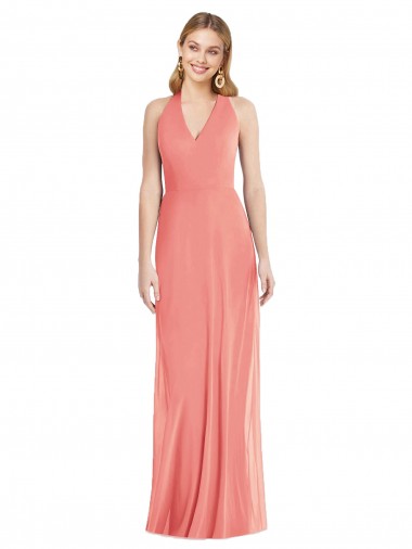 Wüstenrose Trompete Neckholder V-Ausschnitt Chiffon Lange Formale Brautjungfernkleider / Abendkleider Fabrik